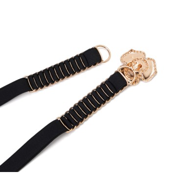 Women's black elastic belt with rhinestone buckle