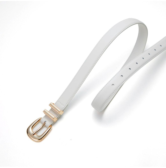Women's White Belt with Gold Buckle
