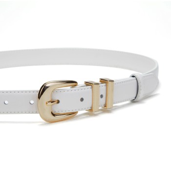 Women's White Belt with Gold Buckle