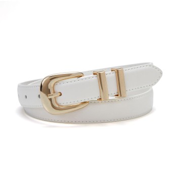 Women's White Belt with Gold Buckle