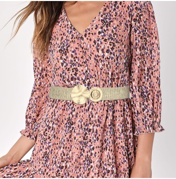 Women's dress wide elastic belt with round buckle