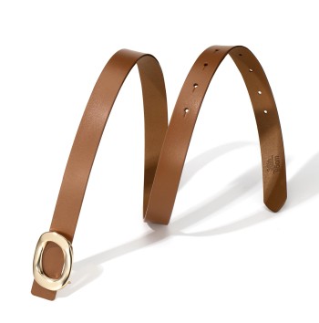 Women's Brown Thin Belt with Gold Oval Buckle
