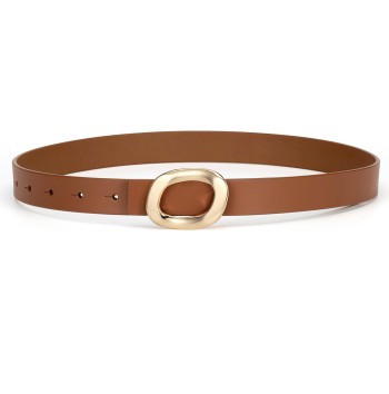 Women's Brown Thin Belt with Gold Oval Buckle