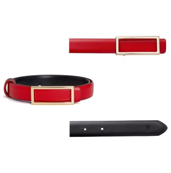 Women's red and black reversible belt