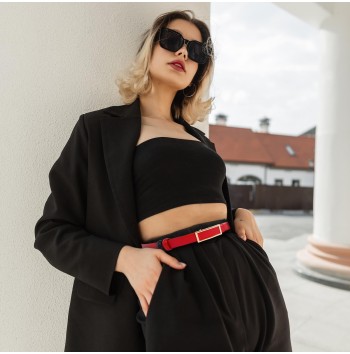 Women's red and black reversible belt