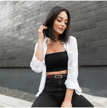 Women's red and black reversible belt