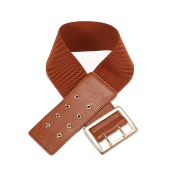 Women's Fashion Belt with Gold Rectangular Buckle