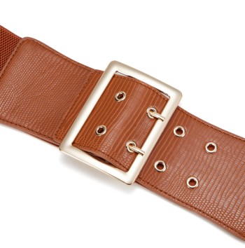 Women's Fashion Belt with Gold Rectangular Buckle