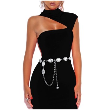 Women's Metal Belt Round Crystal Dress Waist Chain