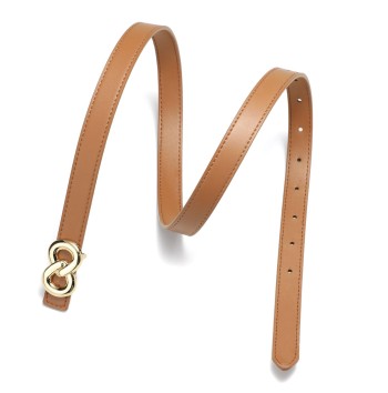 Women's Thin Belt with Gold Double Ring Buckle