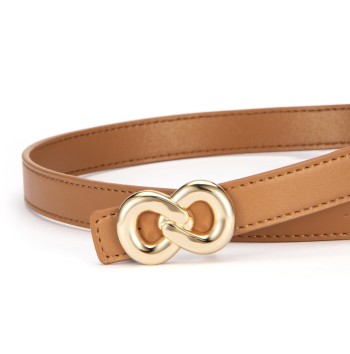 Women's Thin Belt with Gold Double Ring Buckle