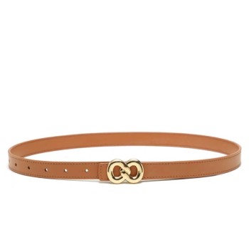 Women's Thin Belt with Gold Double Ring Buckle