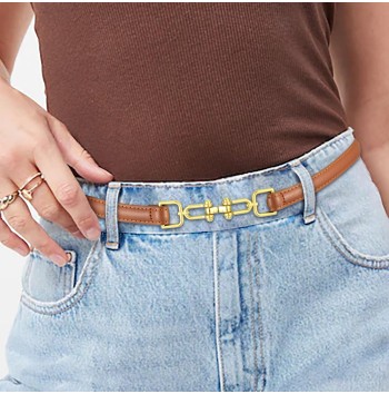 Women's Brown Thin Belt with Gold Buckle
