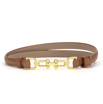 Women's Brown Thin Belt with Gold Buckle