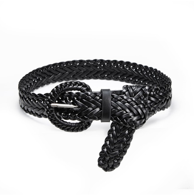 Women's Black Wide Braided Belt