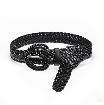 Women's Black Wide Braided Belt
