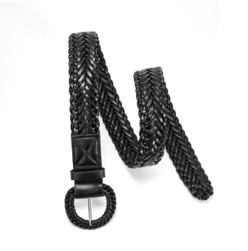 Women's Black Wide Braided Belt