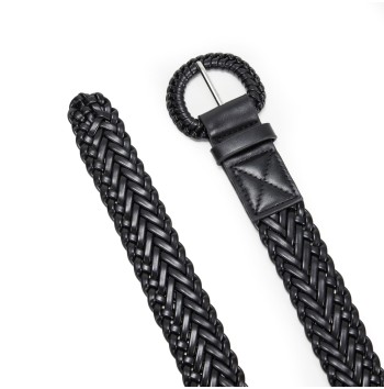 Women's Black Wide Braided Belt