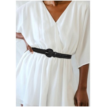 Women's Black Wide Braided Belt