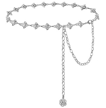 Diamond-studded Dress Belt with Flower Pendant