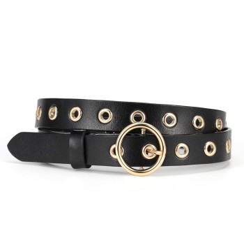 Women's Gold Buckle Leather Eyelet Belt