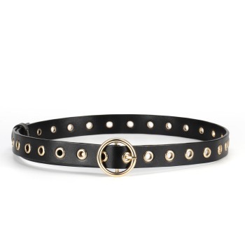 Women's Gold Buckle Leather Eyelet Belt