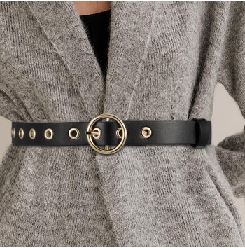 Women's Gold Buckle Leather Eyelet Belt