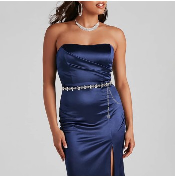 Women's Silver Floral Crystal Belt with Lobster Clasp