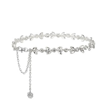 Women's Silver Floral Crystal Belt with Lobster Clasp