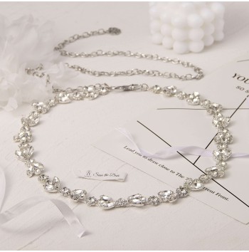 Women's Silver Floral Crystal Belt with Lobster Clasp