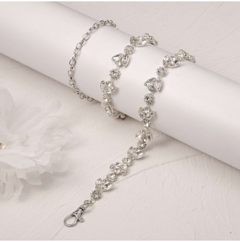 Women's Silver Floral Crystal Belt with Lobster Clasp