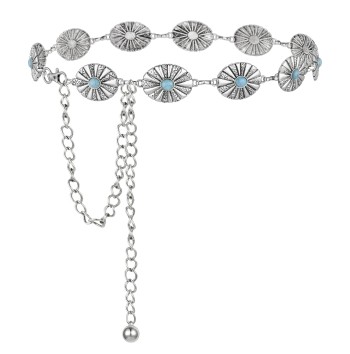 Oval Concho Chain Belt with Blue Diamonds