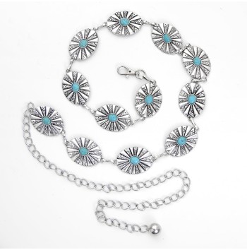 Oval Concho Chain Belt with Blue Diamonds