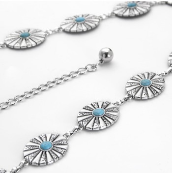Oval Concho Chain Belt with Blue Diamonds