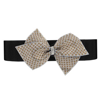 Women's Black Belt with Bow Rhinestone Pattern