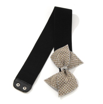 Women's Black Belt with Bow Rhinestone Pattern