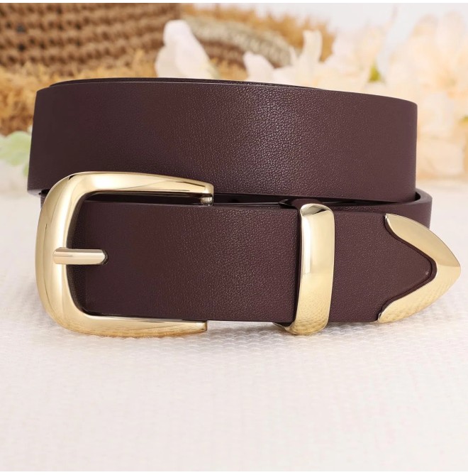 Fashionable women's gold buckle belt