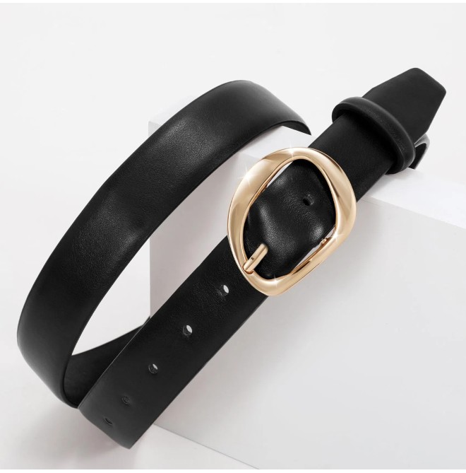 Casual Belt with Irregular Shaped Gold Buckle