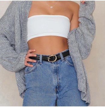Casual Belt with Irregular Shaped Gold Buckle