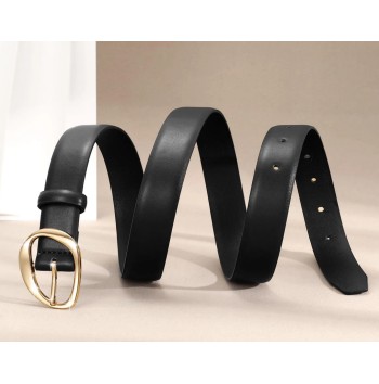 Casual Belt with Irregular Shaped Gold Buckle